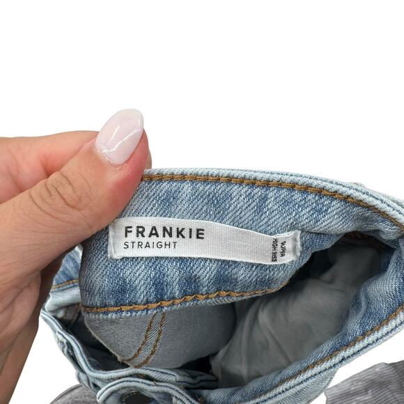 Dear John Frankie Straight Leg Distressed High Waist Light Wash Cropped Jeans - Picture 7 of 9